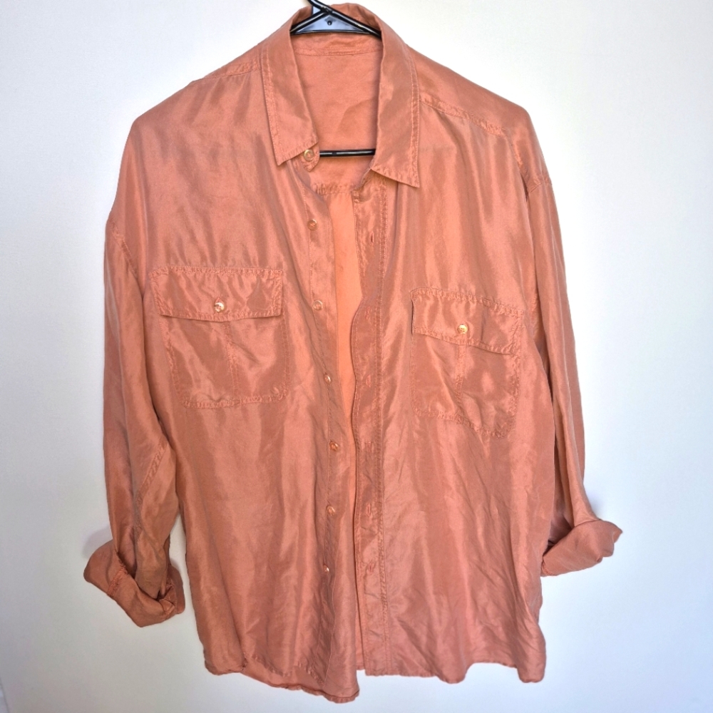 *Add-on* Peach 100% Silk Button-Up Shirt *$16*